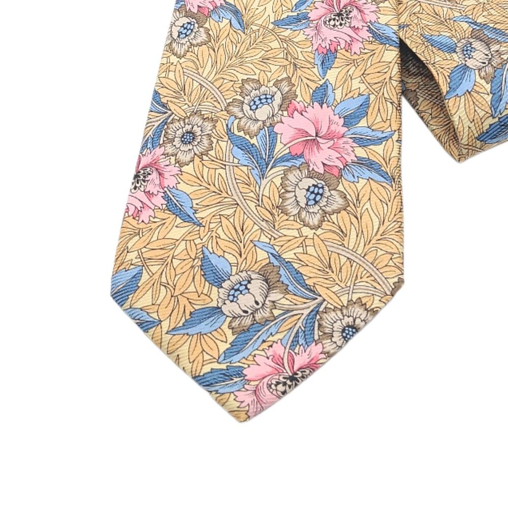Axe Mod Paris Silk Tie Mens 60” Yellow Pink Floral Classic Spring Wedding New